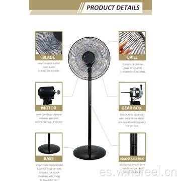 Ventilador de soporte solar de emergencia recargable de CA CC de 16 pulgadas con luz LED y control remoto